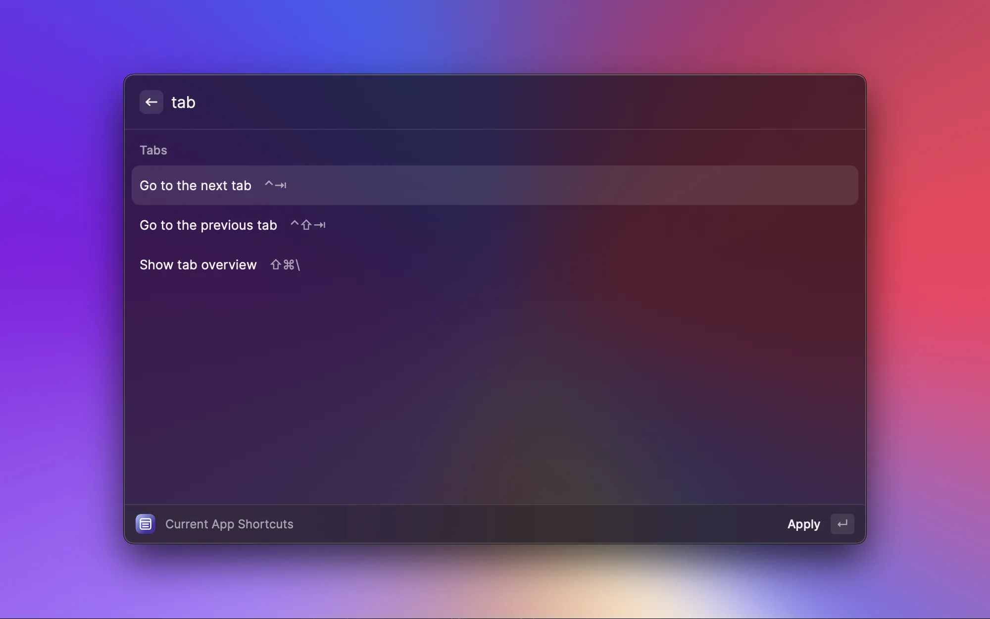 Shortcut search in Raycast extension